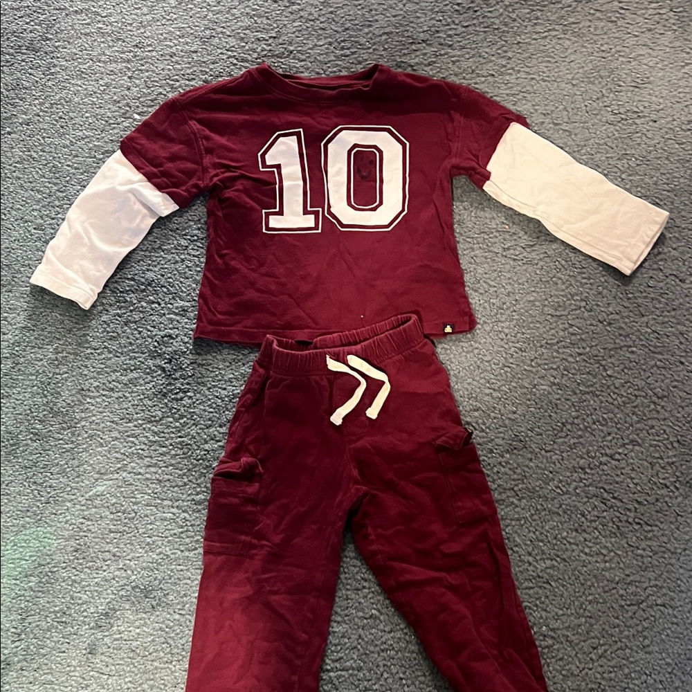 Maroon Two-Piece Athletic Set with White Sleeve Detail